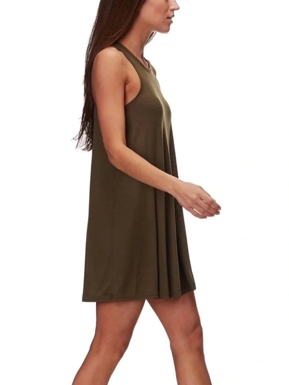 Free People Beach La Nite Tank Dress Ribbed Knit Mini in Army Dark Green Size XS